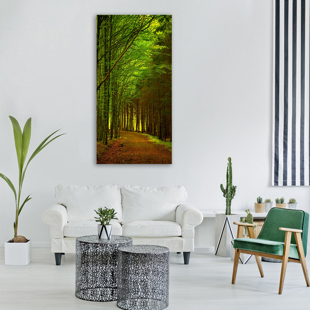 green forest path road nature Vertical Canvas Wall Art