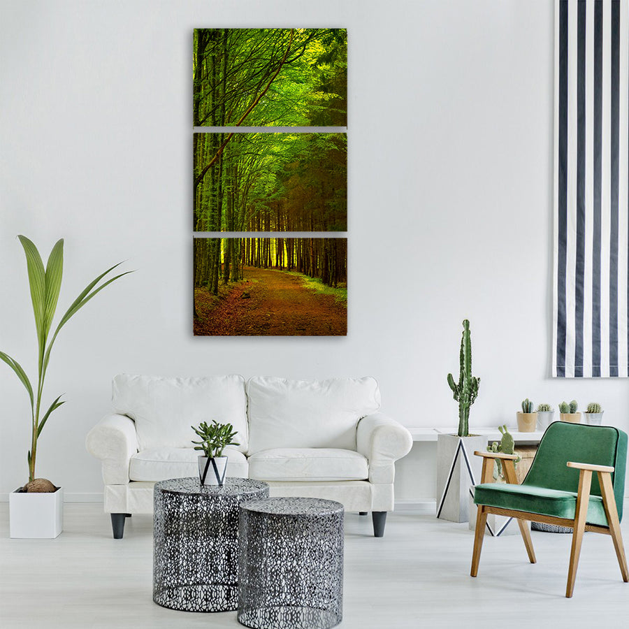 green forest path road nature Vertical Canvas Wall Art