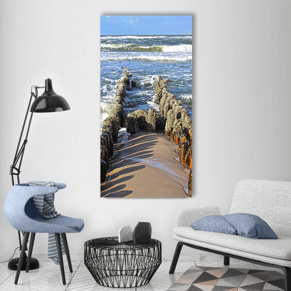 Groyne surf sea wave beach Vertical Canvas Wall Art