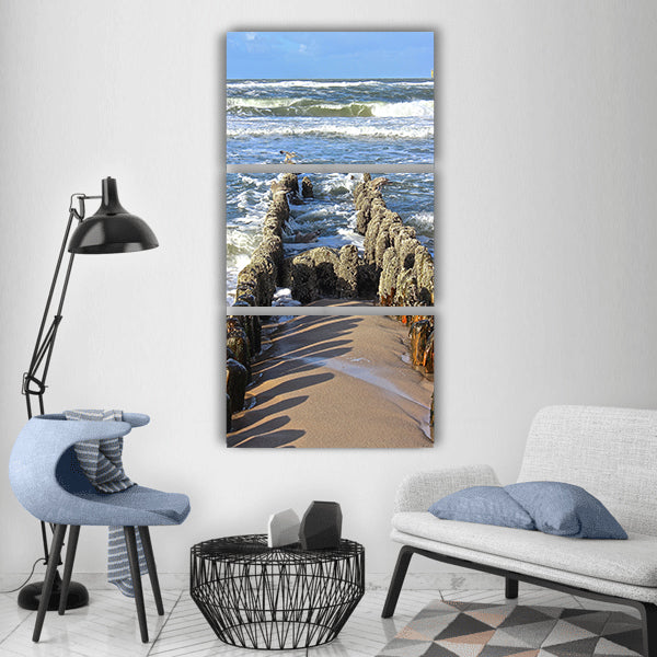 Groyne surf sea wave beach Vertical Canvas Wall Art