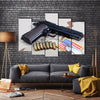 Epic Handgun With Bullets And Army Badge Multi Panel Canvas Wall Art Set