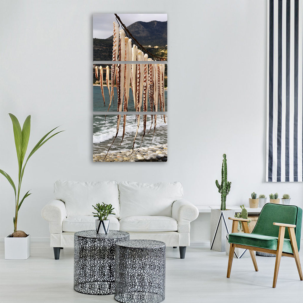 hanging octopus dying seafood Vertical Canvas Wall Art