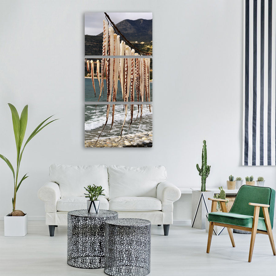 hanging octopus dying seafood Vertical Canvas Wall Art