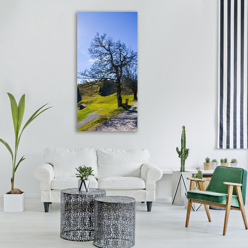 hiking mountain meadow tree rest Vertical Canvas Wall Art