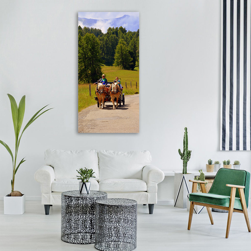 horse calash carrozza road forest Vertical Canvas Wall Art