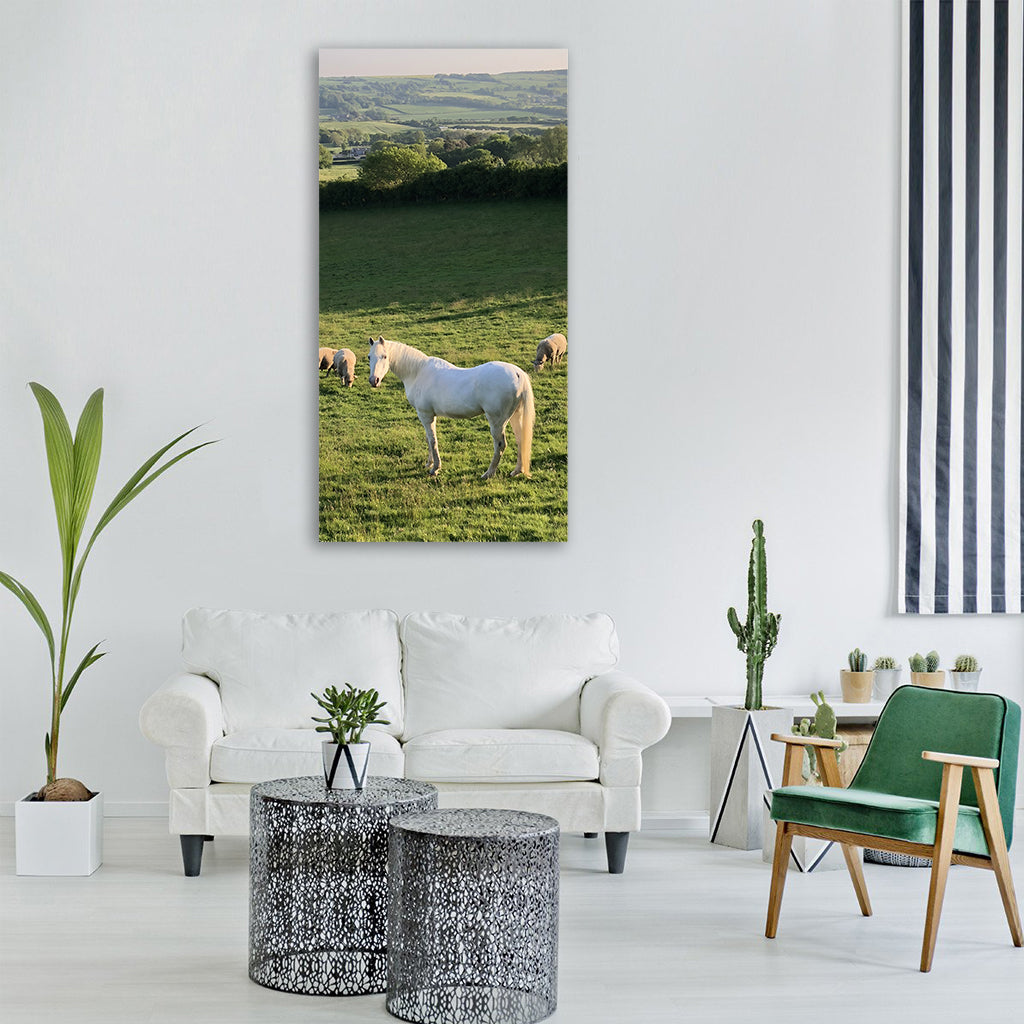 horse field sheep animal mammal Vertical Canvas Wall Art