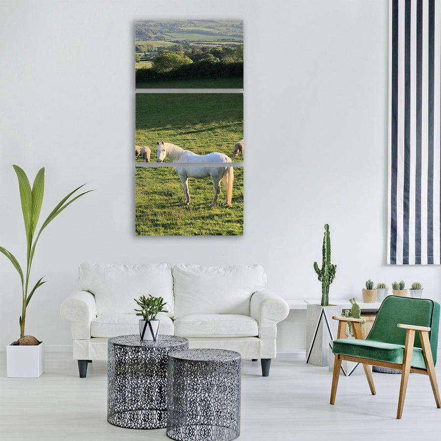 horse field sheep animal mammal Vertical Canvas Wall Art