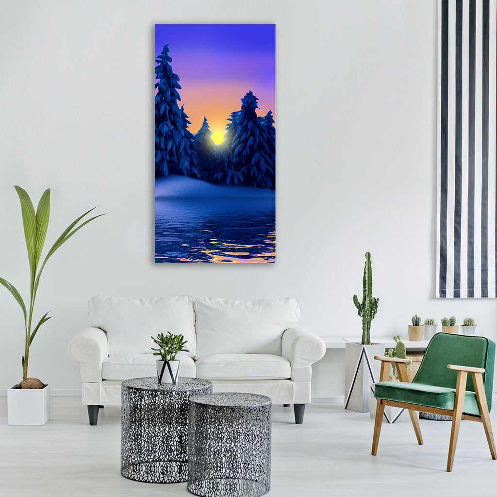 illustration vector winter sunset Vertical Canvas Wall Art