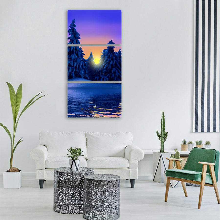 illustration vector winter sunset Vertical Canvas Wall Art