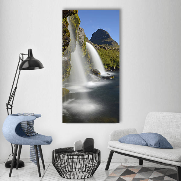 Kirkjufellfoss waterfall flow Vertical Canvas Wall Art