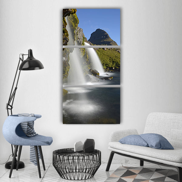 Kirkjufellfoss waterfall flow Vertical Canvas Wall Art