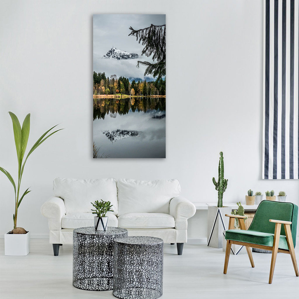 kitzbühler horn black lake winter Vertical Canvas Wall Art