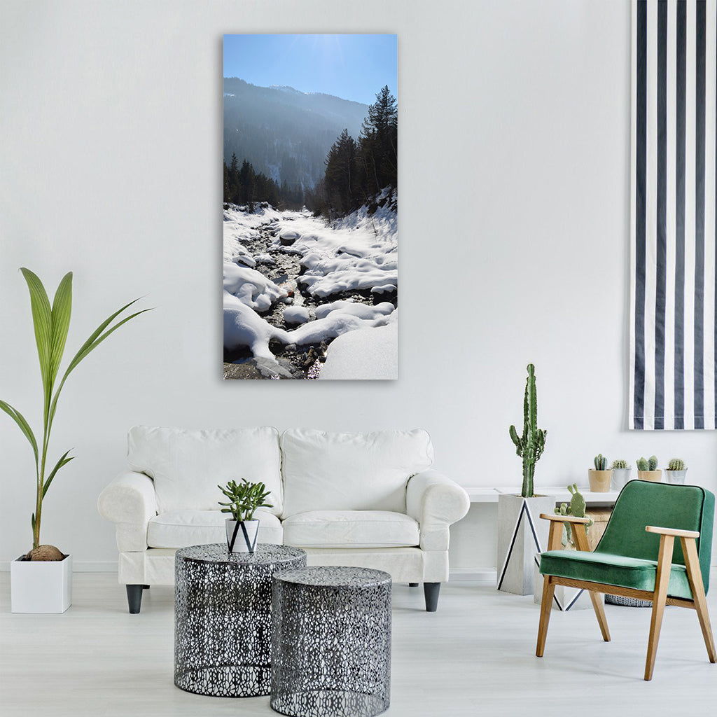 klostertal austria winter bach Vertical Canvas Wall Art