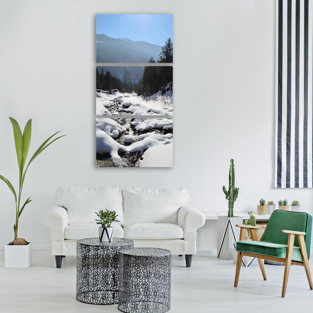 klostertal austria winter bach Vertical Canvas Wall Art