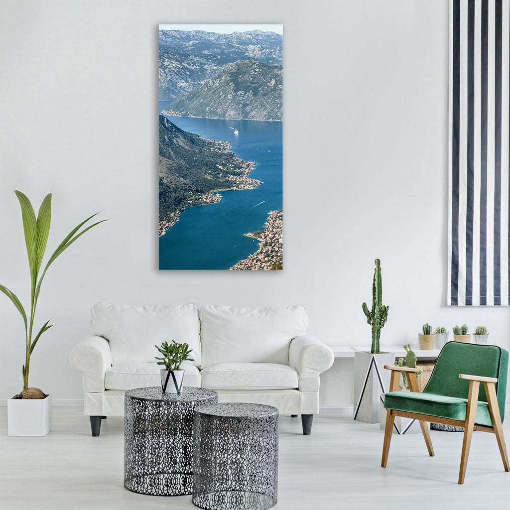 kotor montenegro bluem ship sea Vertical Canvas Wall Art