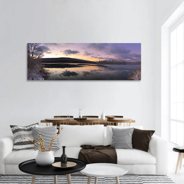 Lake Sunrise Light Color Clouds Panoramic Canvas Wall Art