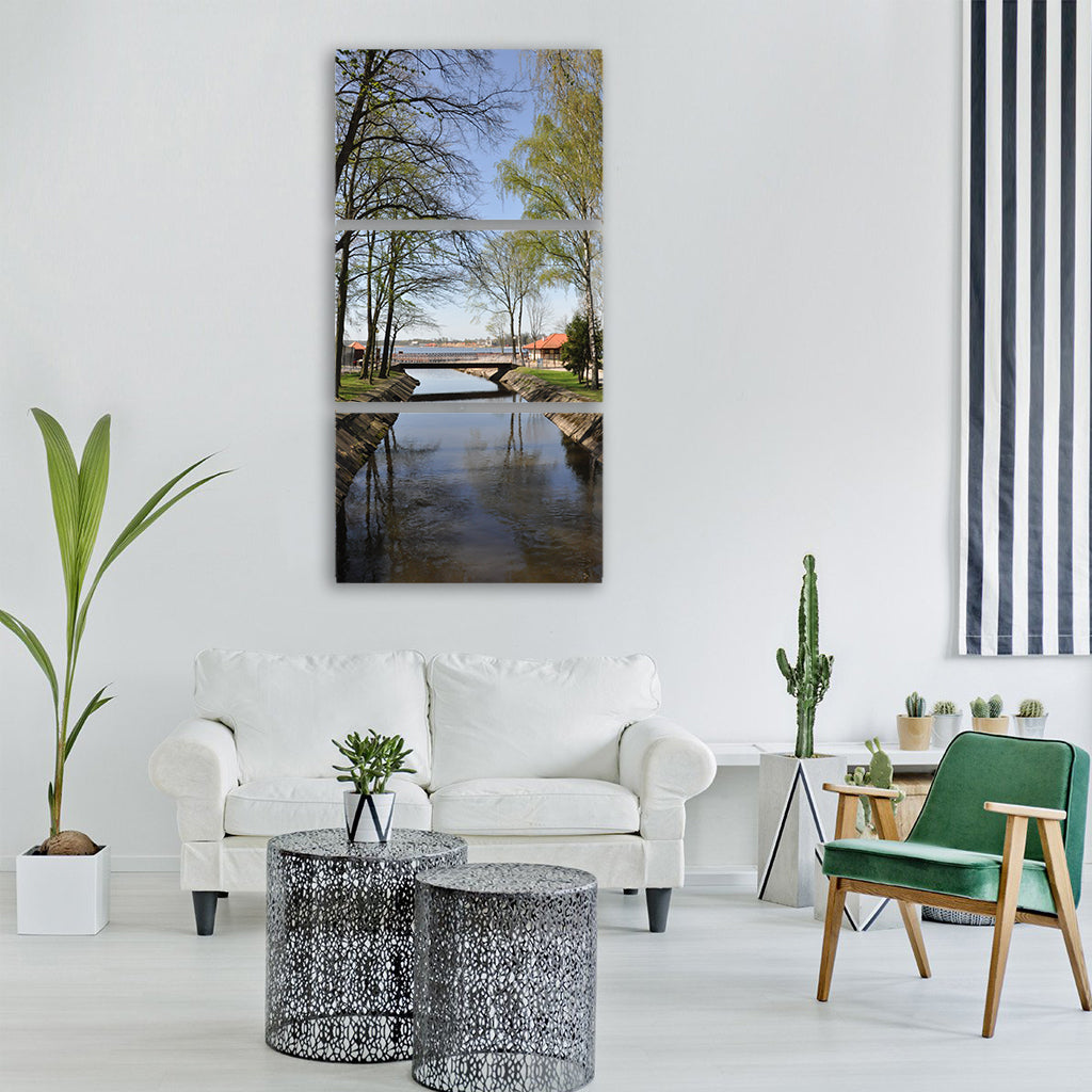 lake park tree spring bridge Vertical Canvas Wall Art