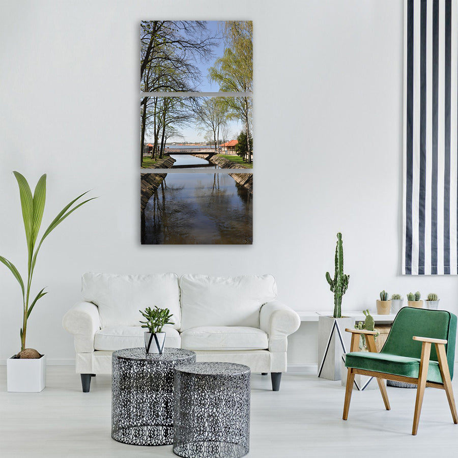 lake park tree spring bridge Vertical Canvas Wall Art