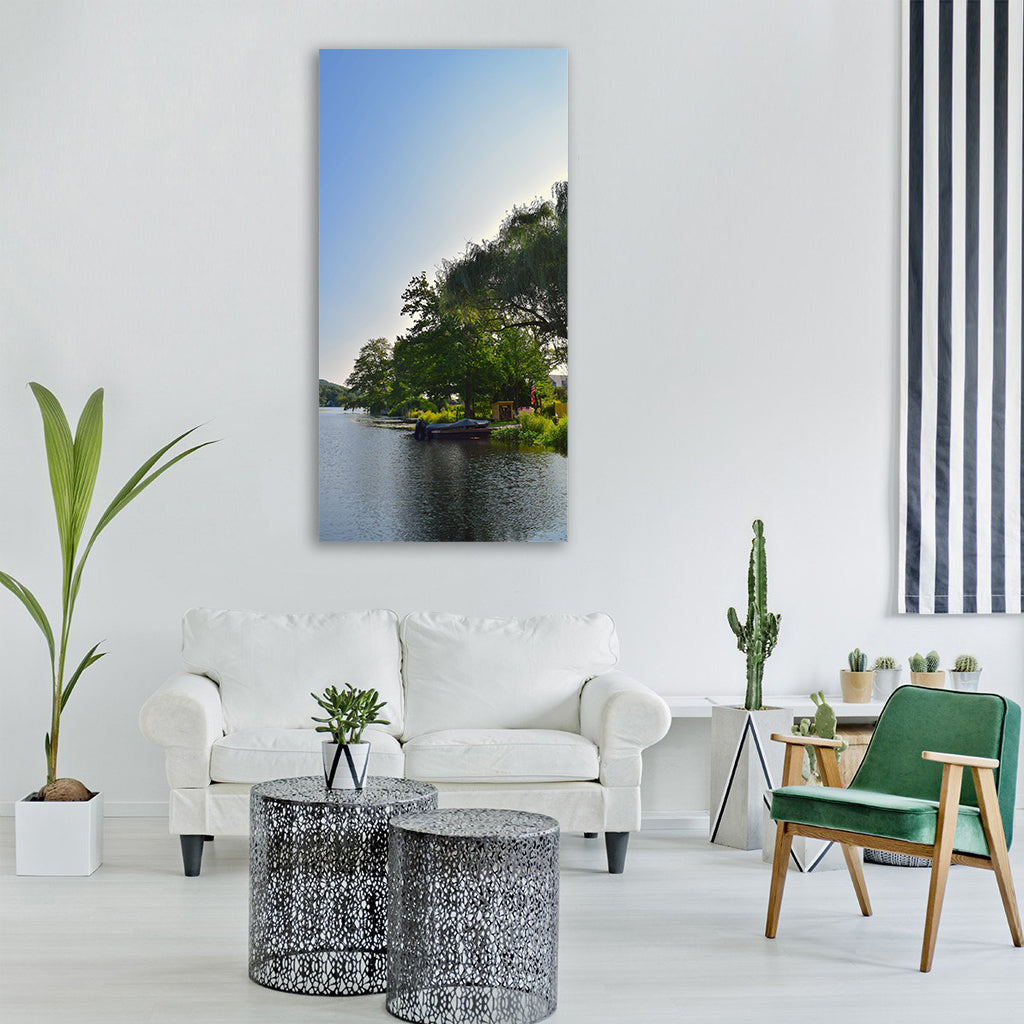 lake sunrise tree sunlight water Vertical Canvas Wall Art