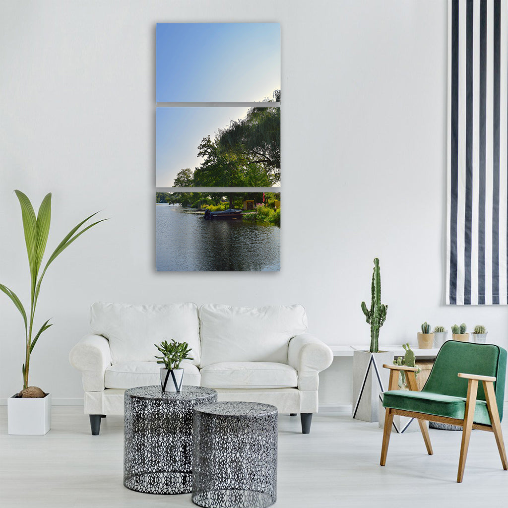 lake sunrise tree sunlight water Vertical Canvas Wall Art