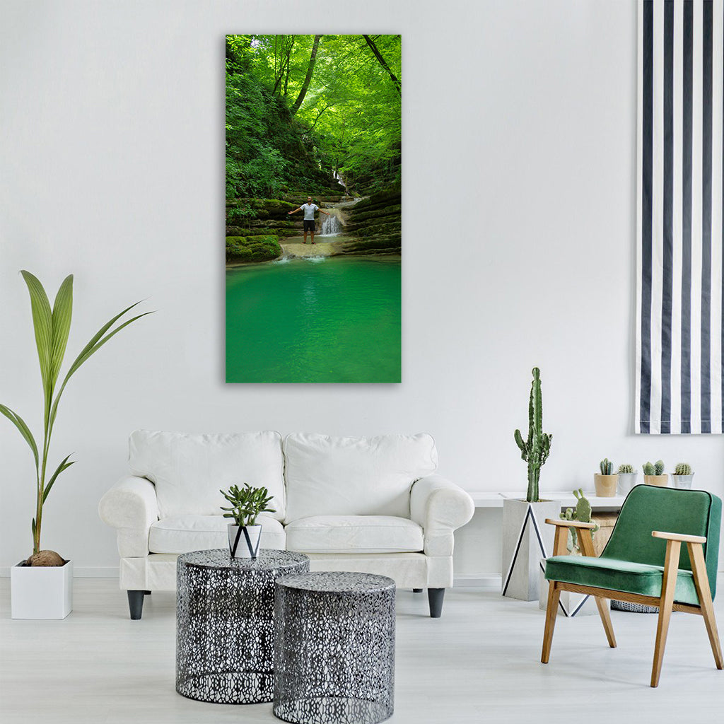 lake forest waterfall sinop trees Vertical Canvas Wall Art