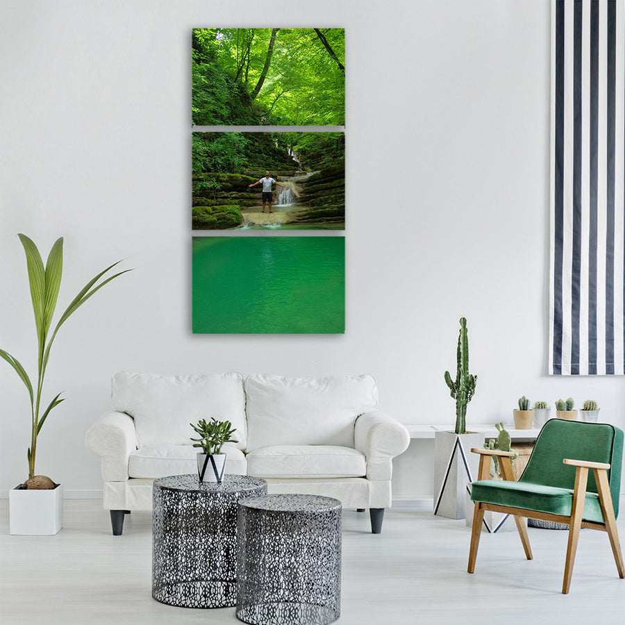 lake forest waterfall sinop trees Vertical Canvas Wall Art