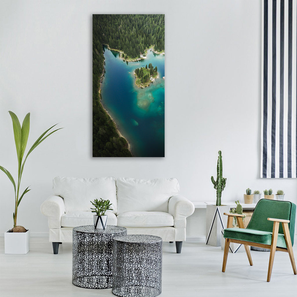 lake island nature landscape Vertical Canvas Wall Art