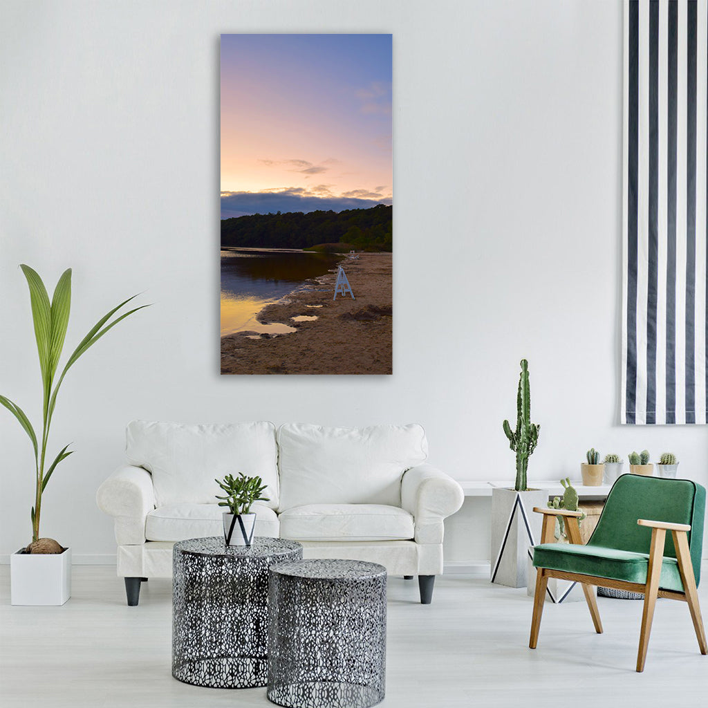 lake sunset beach water sky Vertical Canvas Wall Art
