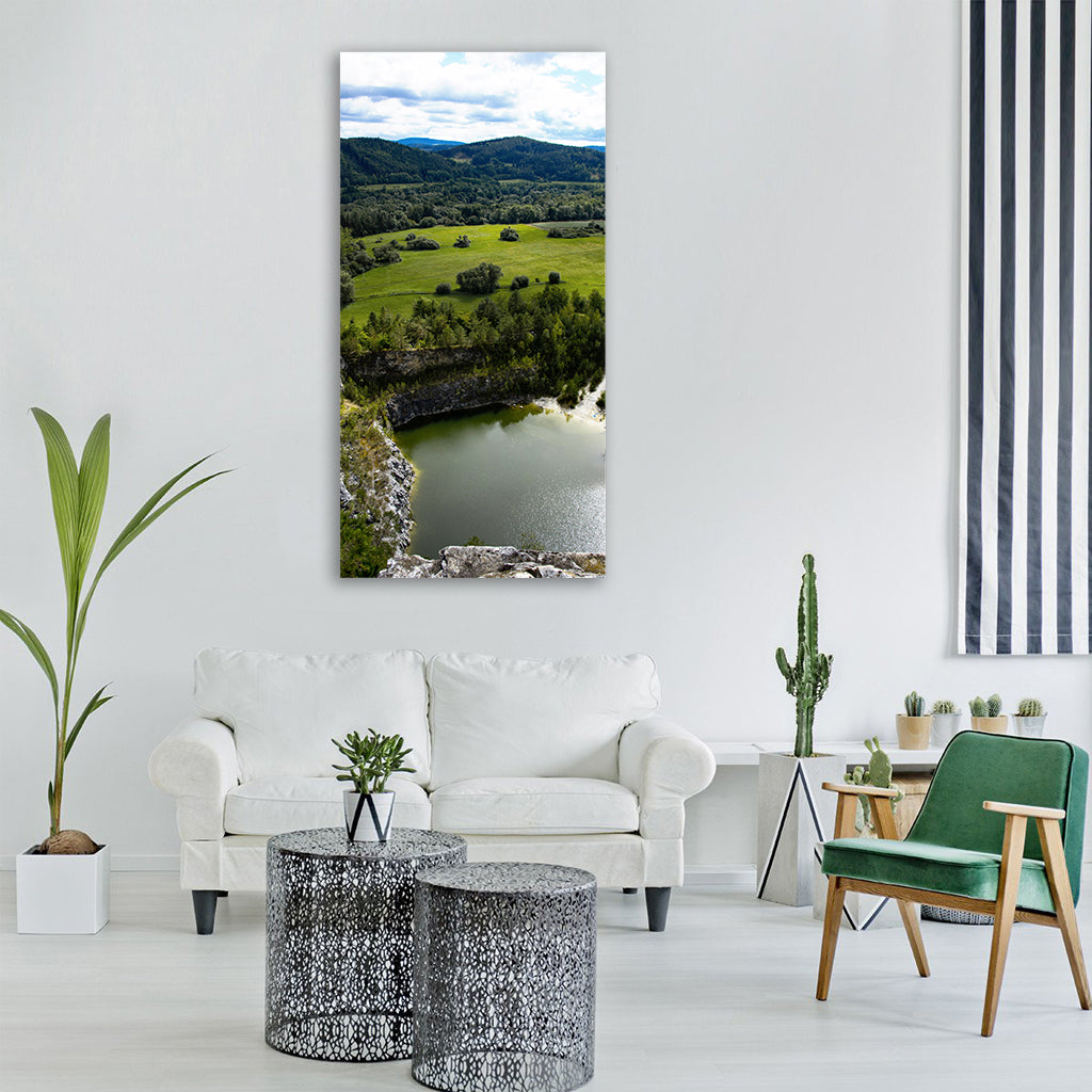 lake quarry rock height landscape Vertical Canvas Wall Art