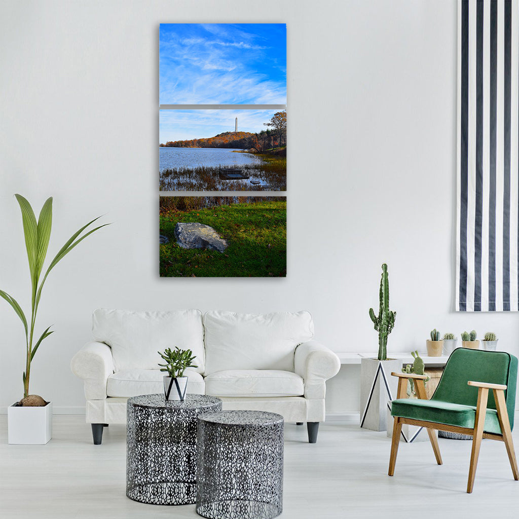 lake shore trees nature grass Vertical Canvas Wall Art