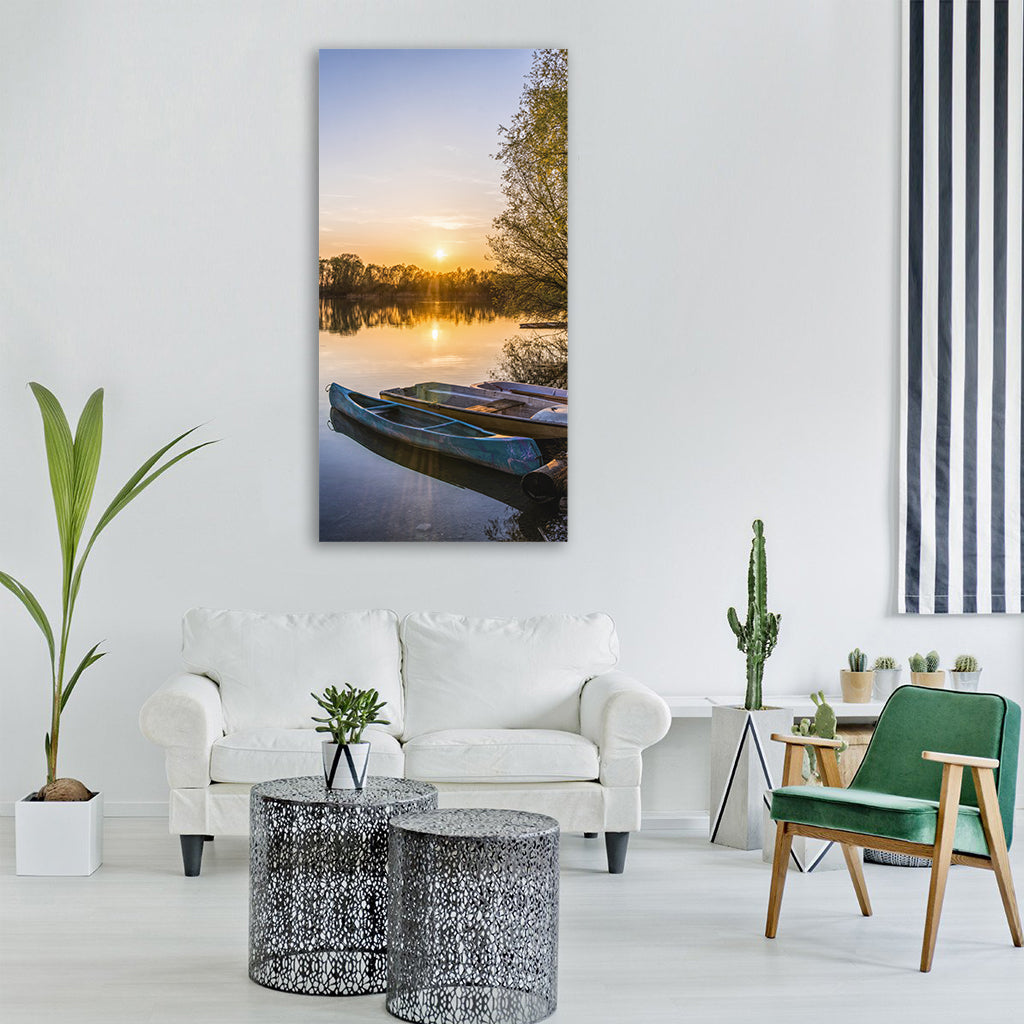 lake water boats beautiful lonely Vertical Canvas Wall Art