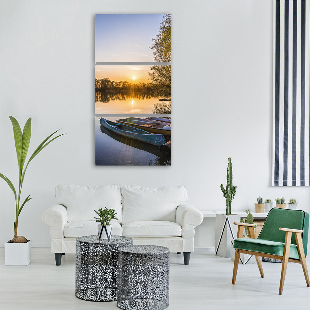 lake water boats beautiful lonely Vertical Canvas Wall Art
