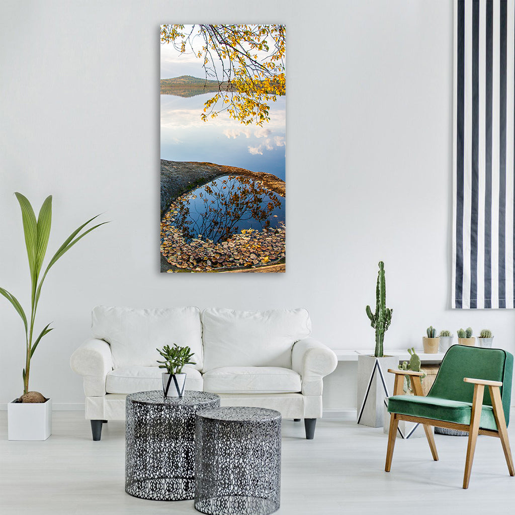 lake ural nature autumn landscape Vertical Canvas Wall Art