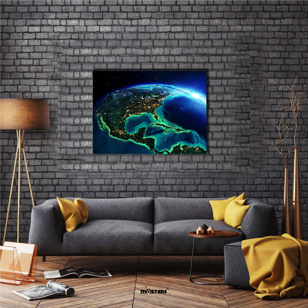 North America From The Space Multi Panel Canvas Wall Art