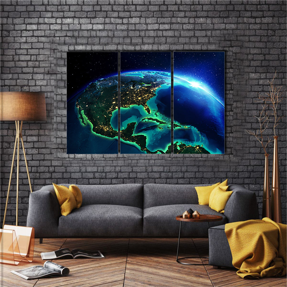 North America From The Space Multi Panel Canvas Wall Art