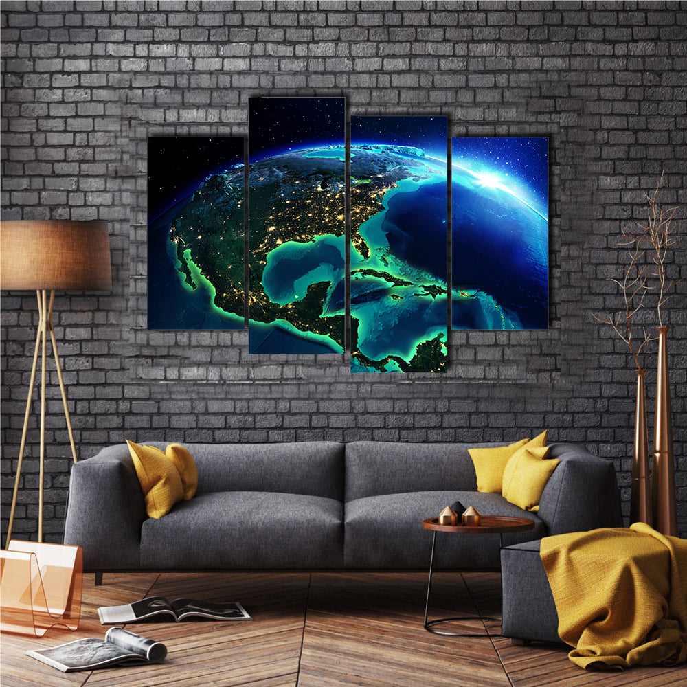 North America From The Space Multi Panel Canvas Wall Art