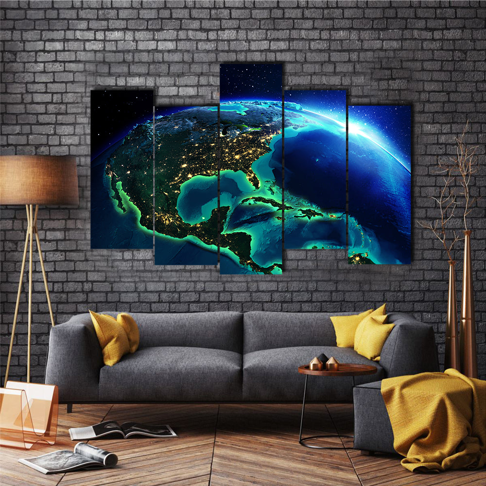 North America From The Space Multi Panel Canvas Wall Art