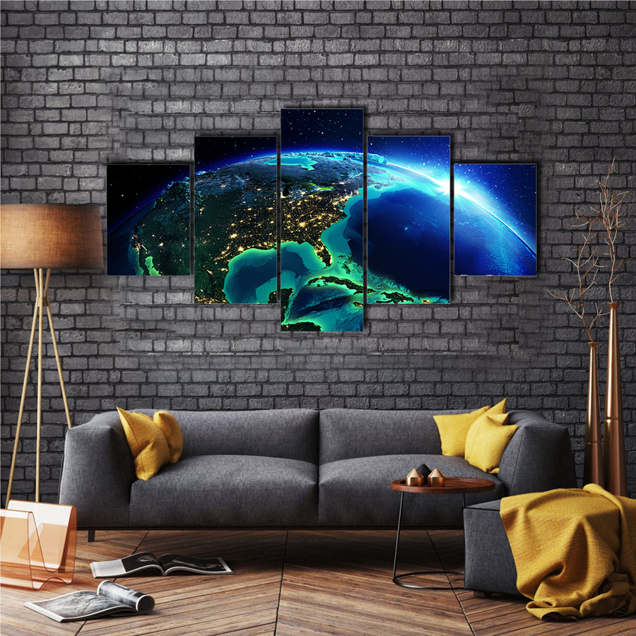North America From The Space Multi Panel Canvas Wall Art