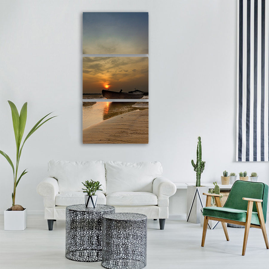 landscape vertical boat sunrise Vertical Canvas Wall Art