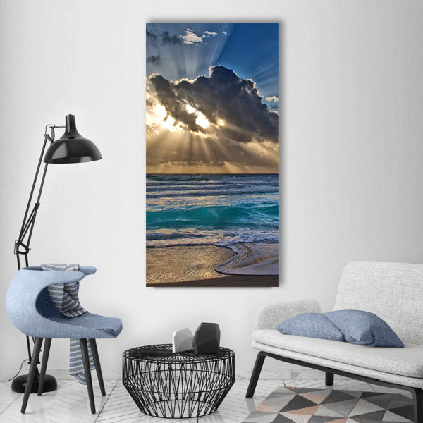 Landscape sun beach sea sunrise Vertical Canvas Wall Art