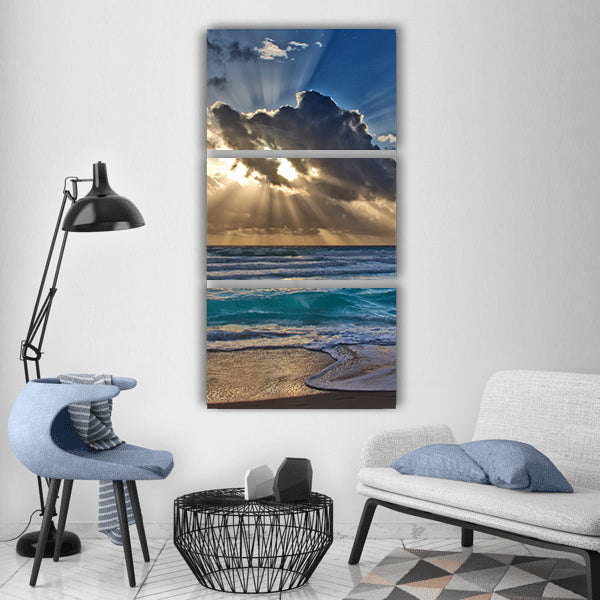 Landscape sun beach sea sunrise Vertical Canvas Wall Art