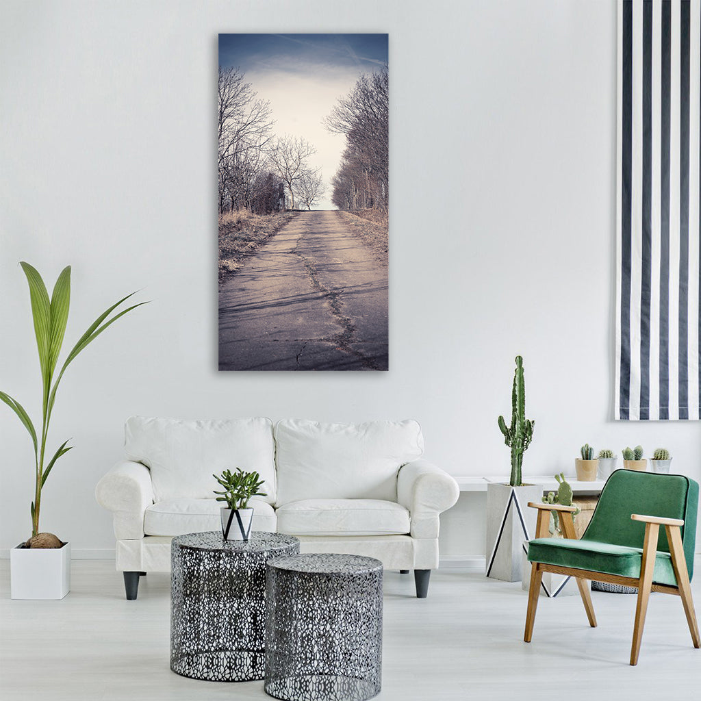 lane cracked avenue trees nature Vertical Canvas Wall Art