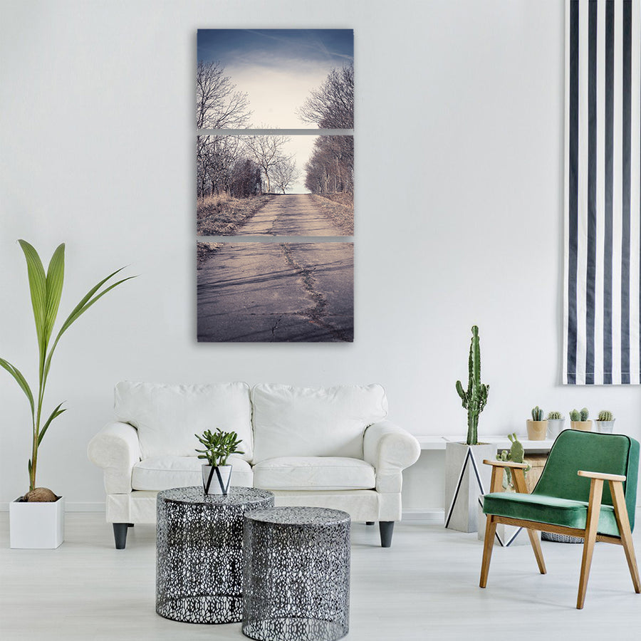 lane cracked avenue trees nature Vertical Canvas Wall Art