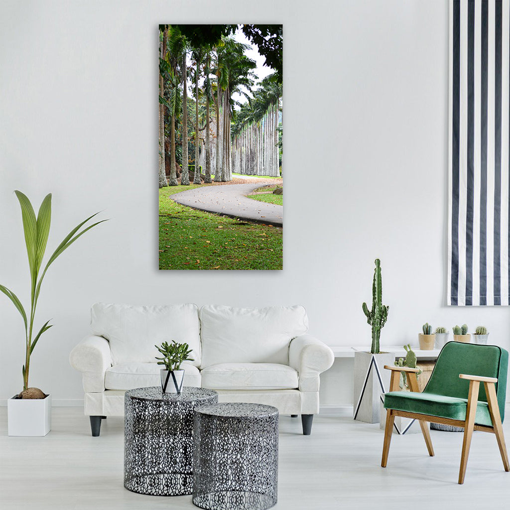 leading line road path trees Vertical Canvas Wall Art