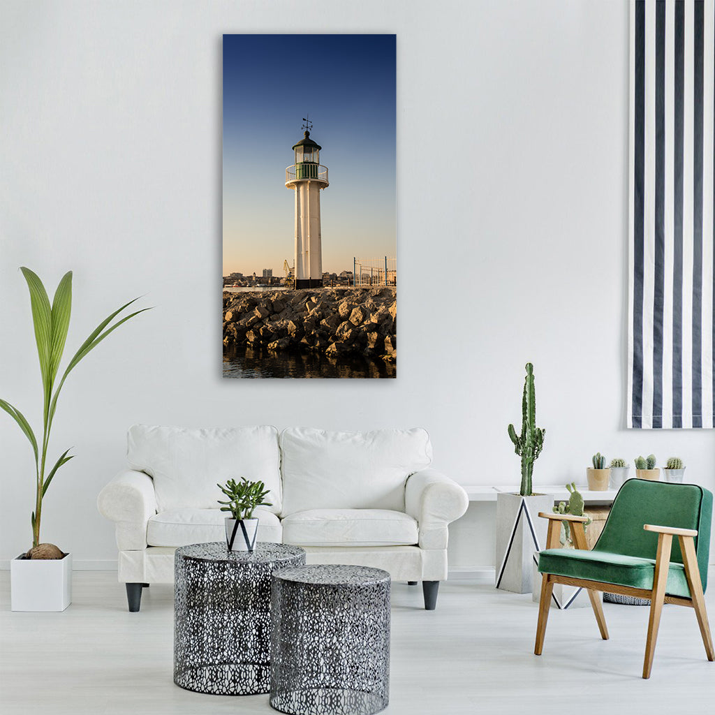 lighthouse port burgas beacon Vertical Canvas Wall Art