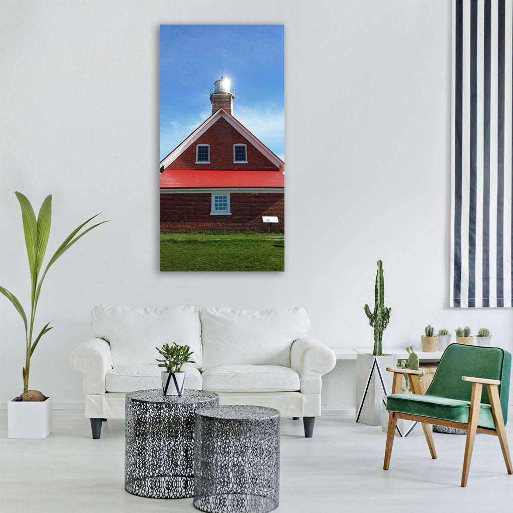 lighthouse michigan reflection Vertical Canvas Wall Art