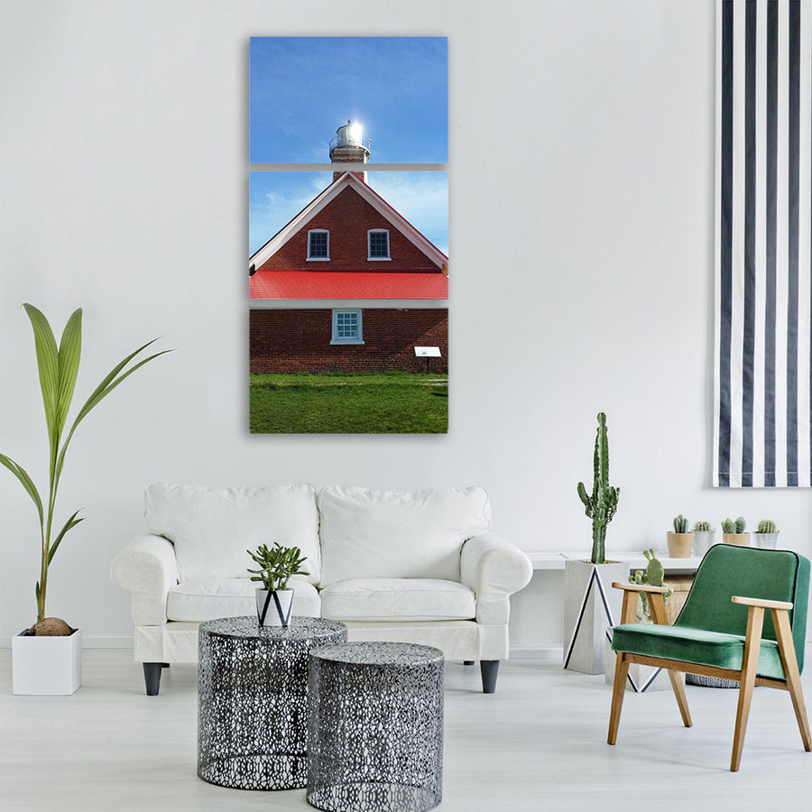 lighthouse michigan reflection Vertical Canvas Wall Art