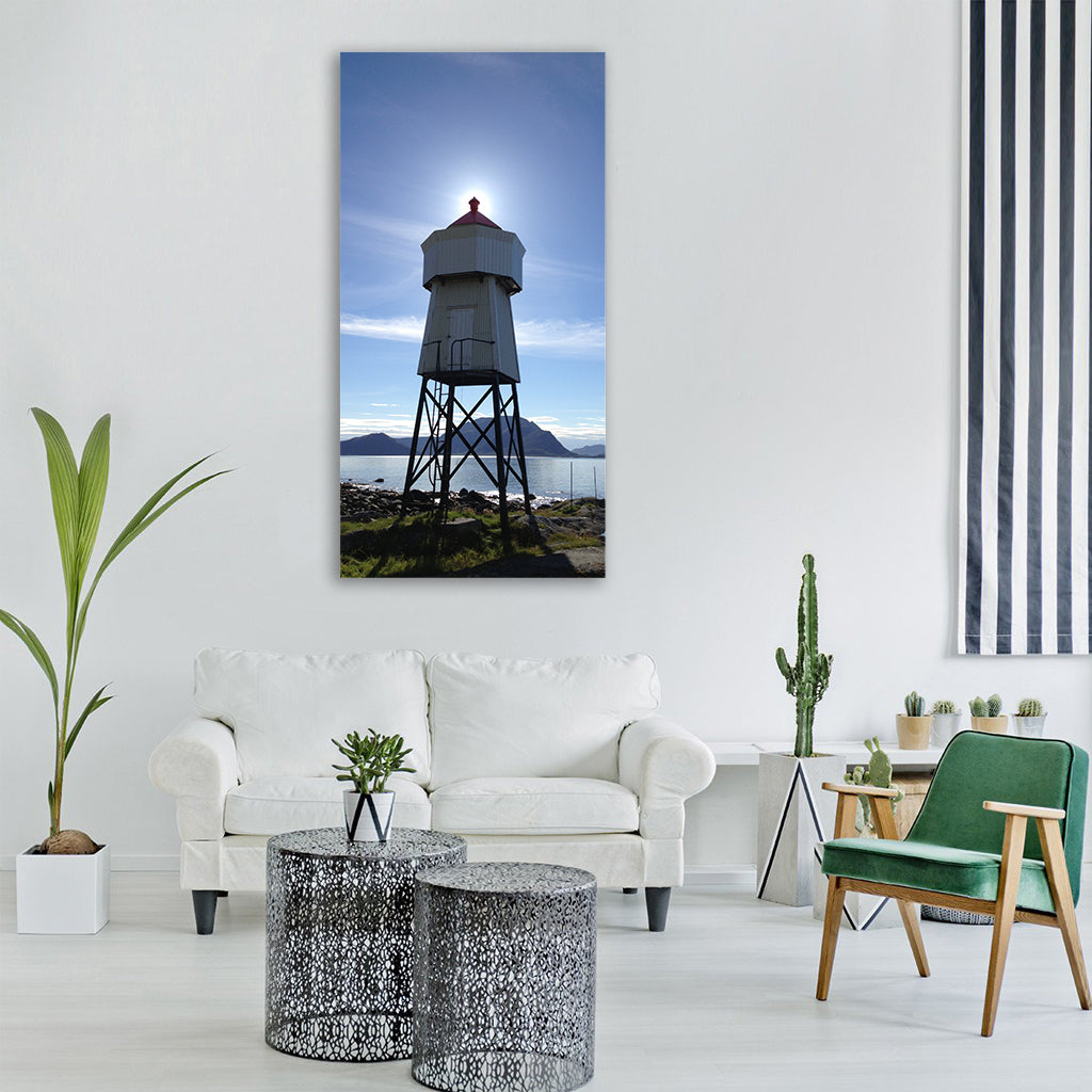 lighthouse sun sunset sea Vertical Canvas Wall Art