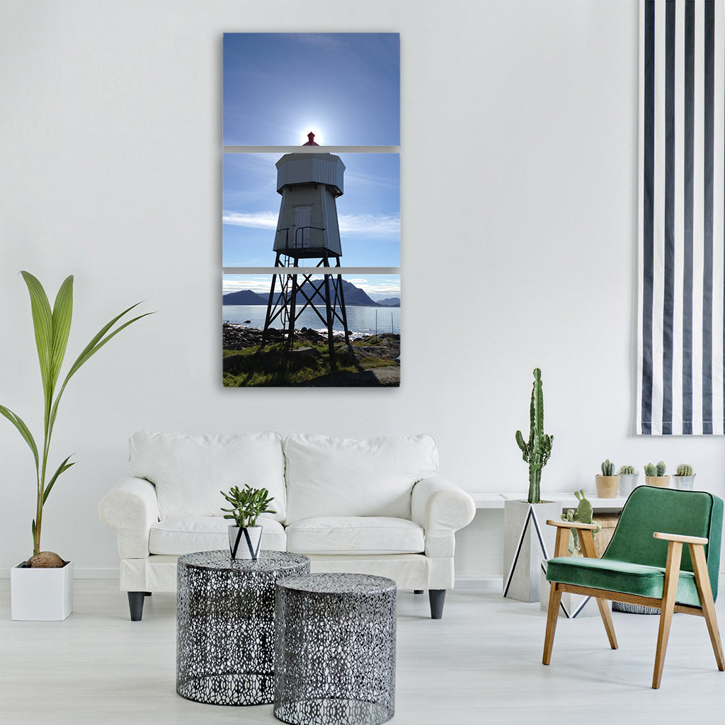 lighthouse sun sunset sea Vertical Canvas Wall Art
