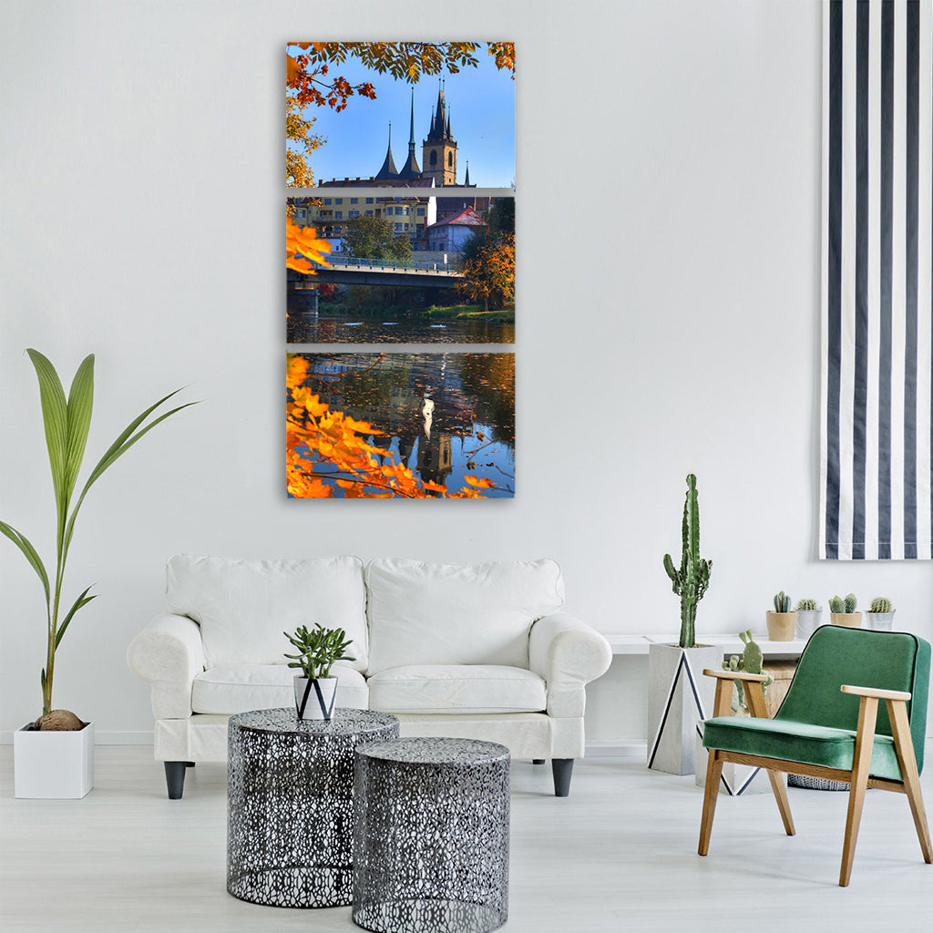 louny ohře river autumn landscape Vertical Canvas Wall Art